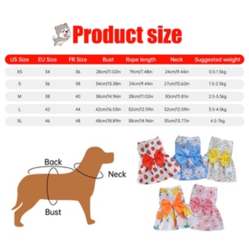 Dog dress shih tzu puppy skirt pet shirt cat quần áo s-xl thời trang dễ thương pet cat butterfly váy trái cây dứa bông vest quần áo mùa hè quần áo cún con