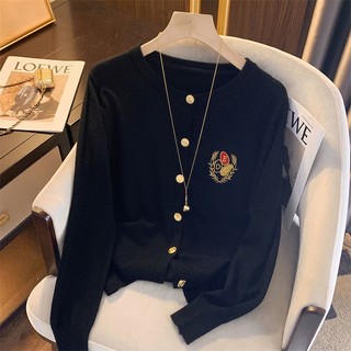 Thêu soft waxy cardigan sweater jacket women 2022 autumn preppy style gentle high-end good-looking long-sleeved k