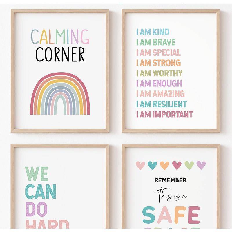 Calming corner calm down poster lớp học tranh canvas tường nghệ thuật trang trí không gian dấu hiệu trường tư vấn trường tâm lý sức khỏe