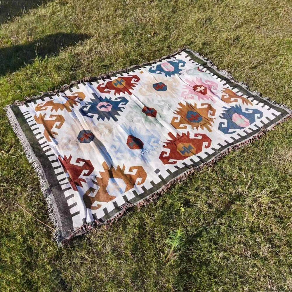 Muvako Thảm cắm trại, mô hình hình học thảm bãi biển dày, sợi polyester gió 90x150cm đạo cụ khăn trải bàn ngoài trời