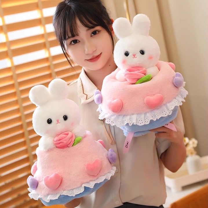 Panda ~ dBúp bê nhồi bông thỏ dễ thương  Hồng bé gái trái tim công chúa Thỏ bó hoa Búp bê thỏ Búp bê gối mềm Siêu dễ thương Quà tặng ngày lễ tình nhân Quà tặng sinh nhật 0183