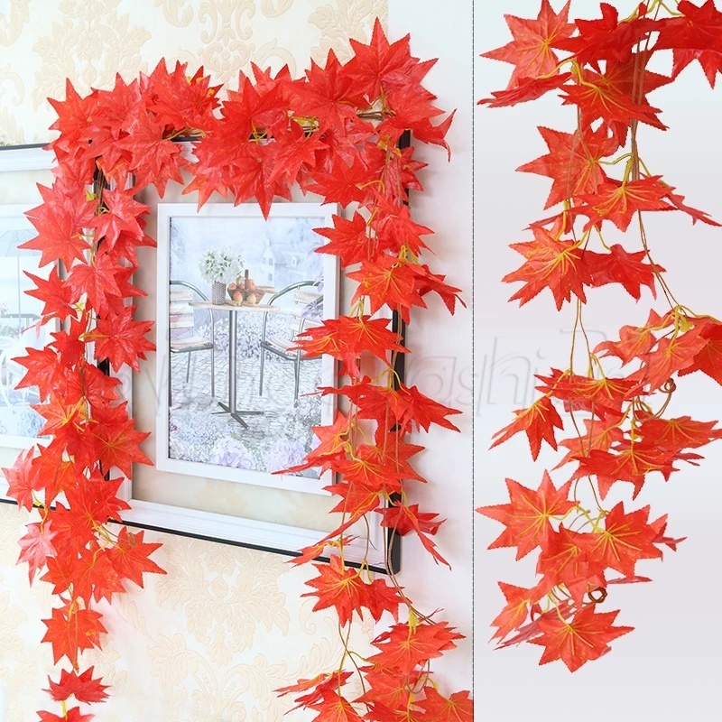 vải lụa nhựa chất lượng cao 2,3m mô phỏng lá phong mây / hàng rào vườn nhà tự làm dây tán lá giả trang trí / vải lụa nhựa nhân tạo cây phong lá