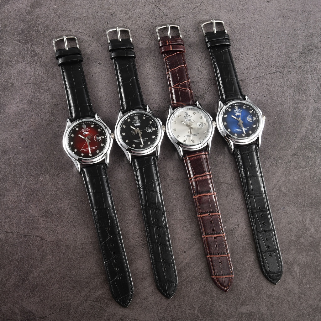 Ro * lex lịch kép logo con trỏ cá nhân hóa dát kim cương thời trang da thạch anh đồng hồ nam unisex