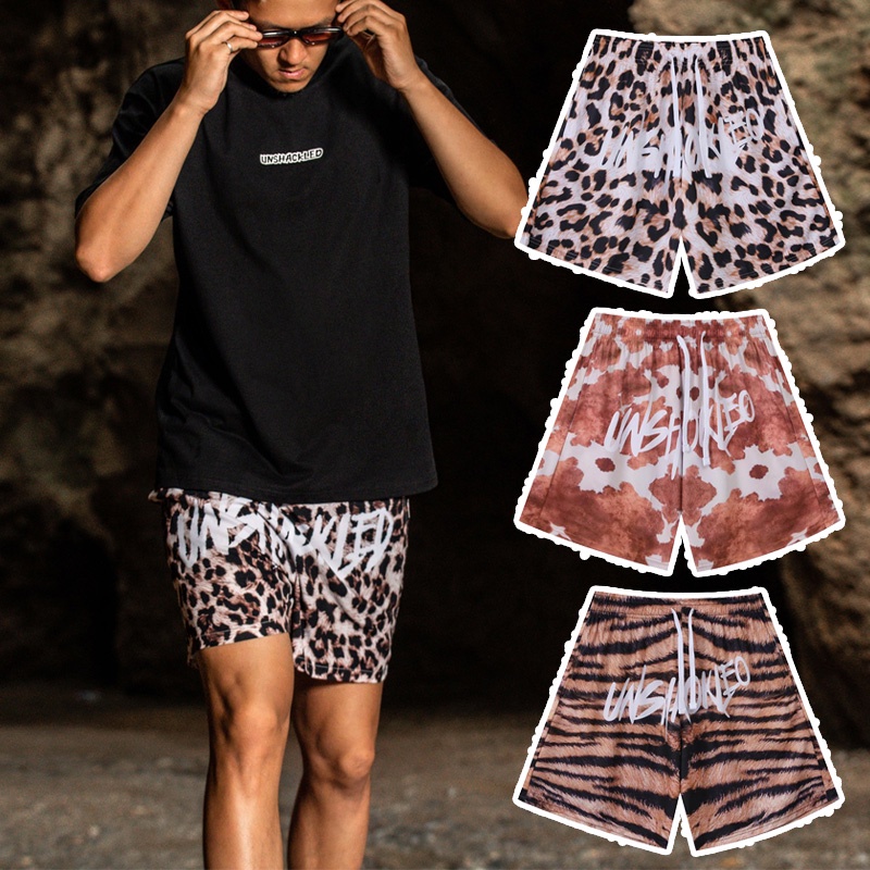 Unisex xu hướng mỹ động vật in nhanh khô quần short nam đường phố hip hop da báo xu hướng in lỏng lẻo nhân quả thể thao bóng rổ quần ngắn