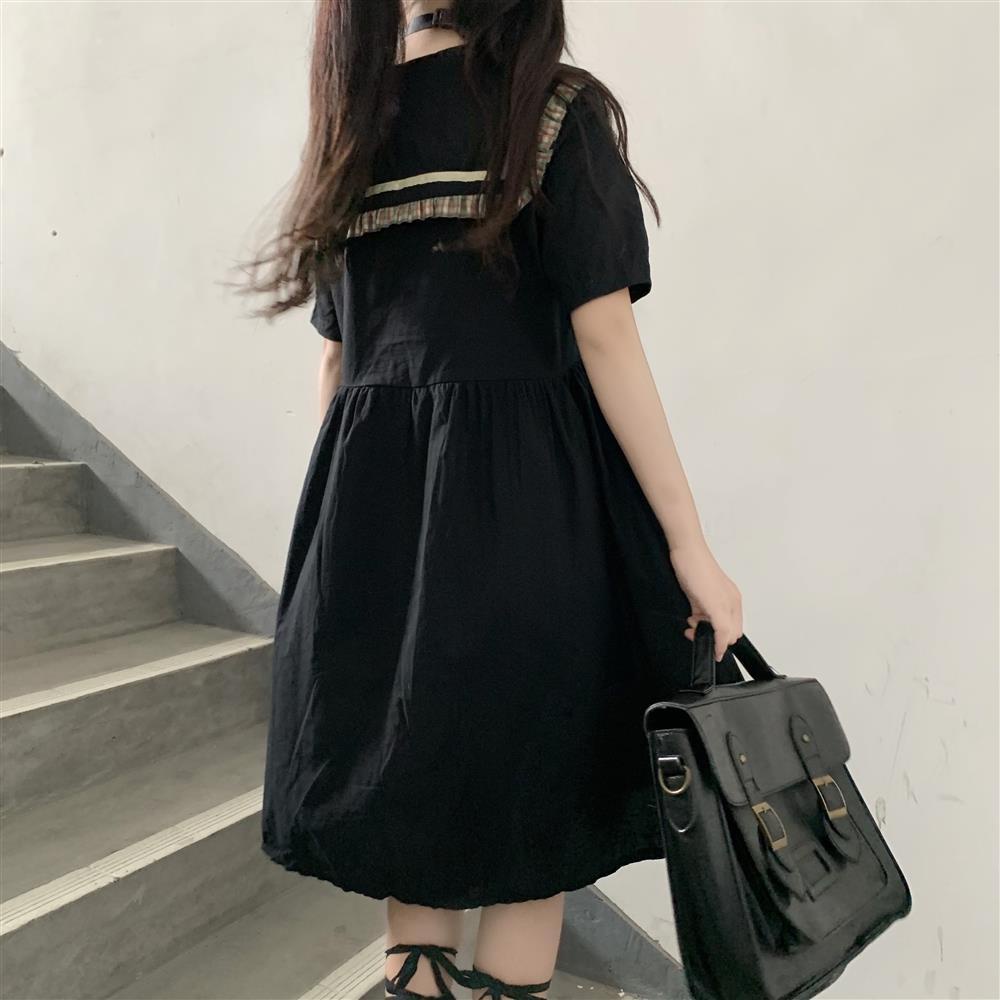 Đầm Chữ A Tay Ngắn Cổ Thủy Thủ Dễ Thương Phong Cách Nhật Bản Thời Trang Mùa Hè Cho Nữ
