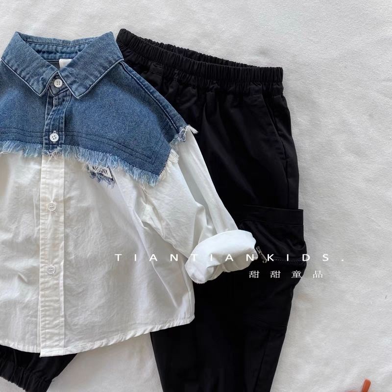 Áo Sơ Mi Denim Tay Dài Phong Cách Hàn Quốc Thời Trang Mùa Xuân Cho Bé Trai / Gái