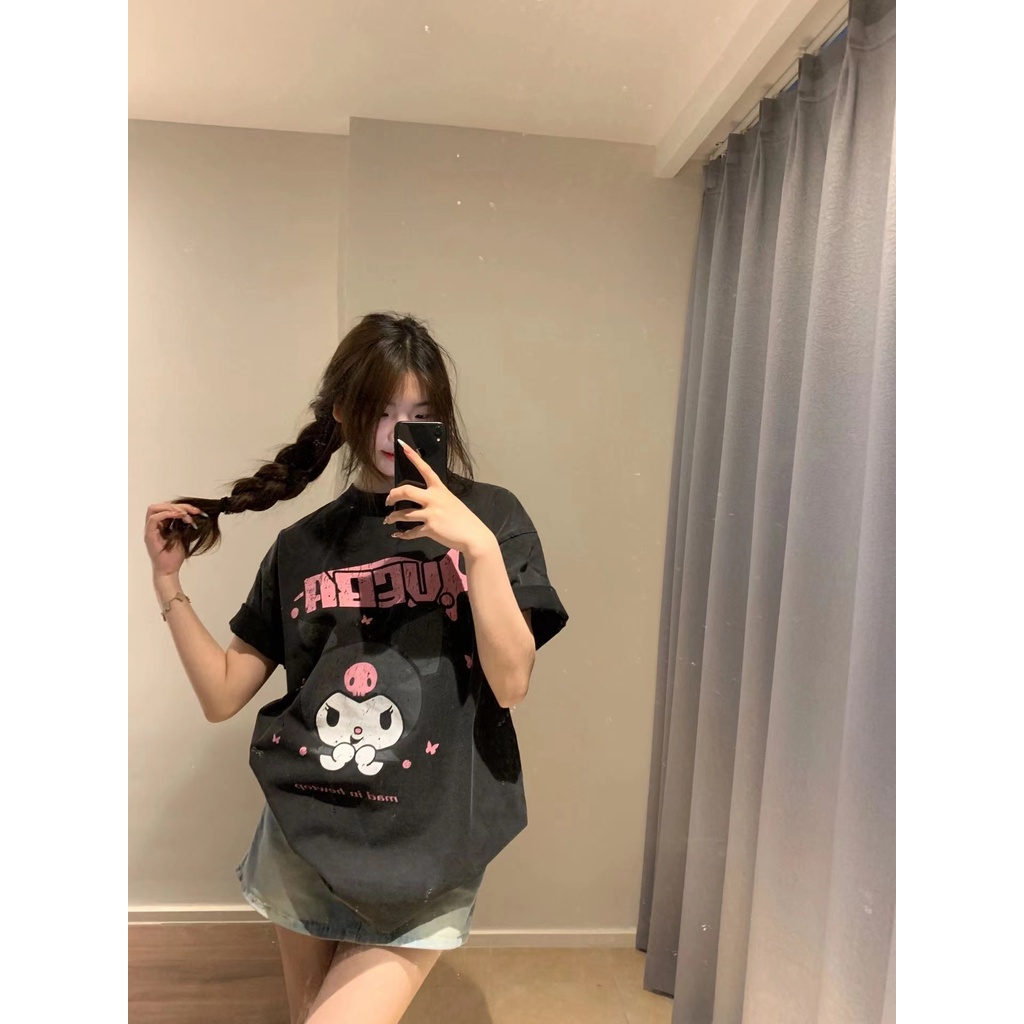 NRVP Áo Thun Đen 100% Cotton Tay Ngắn Dáng Rộng In Hoạ Tiết Độc Đáo