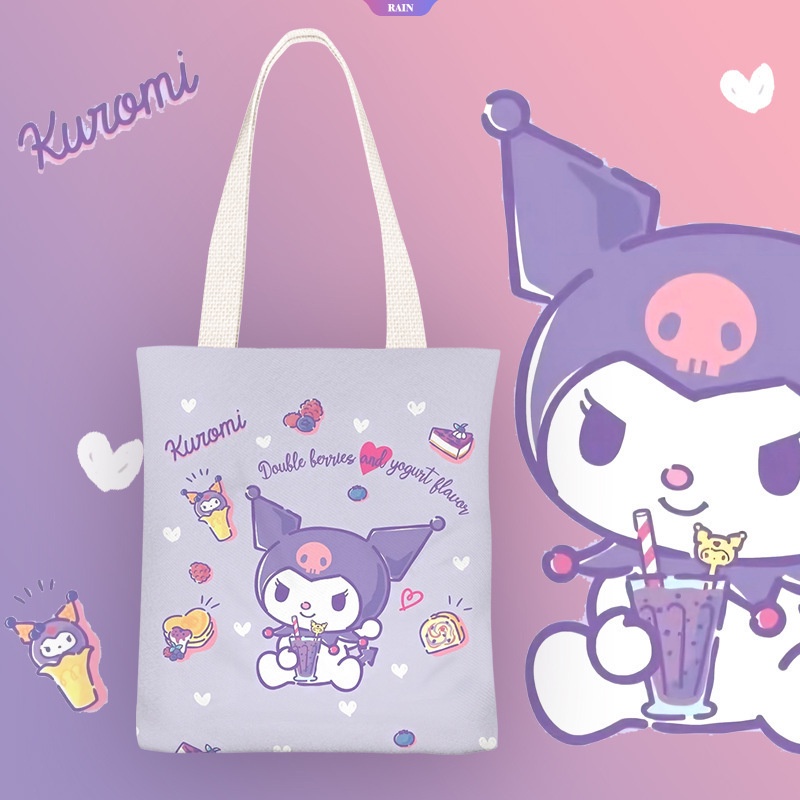 Túi Xách Đeo Vai Vải Canvas In Hoạt Hình Sanrio Kuromi Phong Cách Nhật Bản Đáng Yêu Dành Cho Nữ