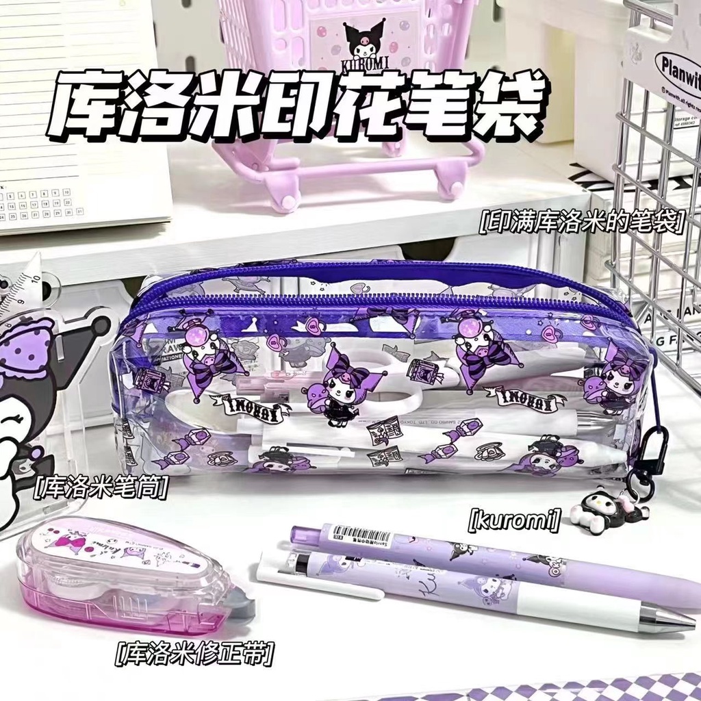 Túi Đựng Bút Bằng Nhung Kẻ In Hình Kuromi Dễ Thương Phong Cách Nhật Bản