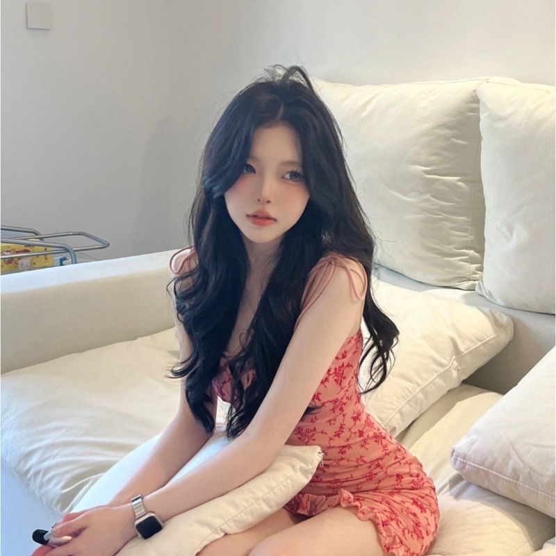 COZOKC Đầm Sát Nách Phối Ren Hoa Thiết Kế Quyến Rũ