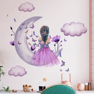 Decal dán tường trang trí phòng khách phòng ngủ MIVIDECOR cô gái tím