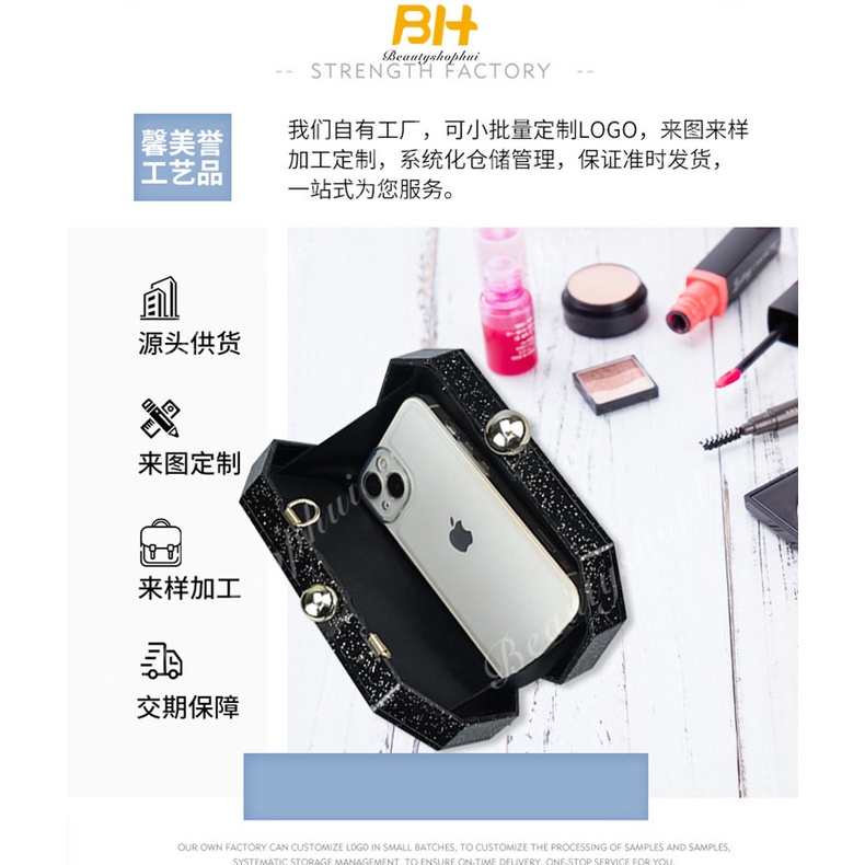 Túi Xách Dự Tiệc Màu Đen Chất Liệu Acrylic Cao Cấp Cho Nữ