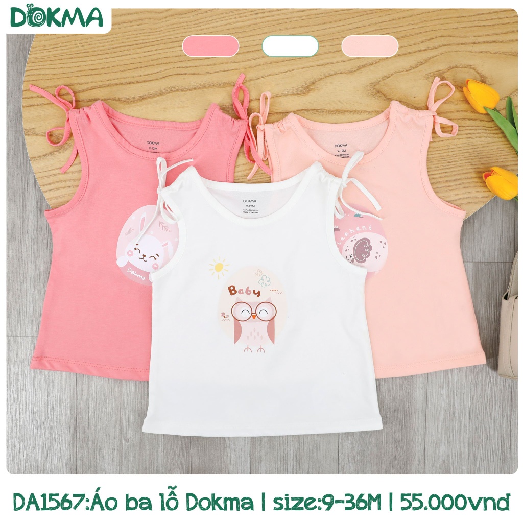 (9->36 tháng) Áo 3 lỗ sát nách bé gái Dokma - chất cotton Mỹ mềm mịn, co giãn, thoáng khí (DA1567)