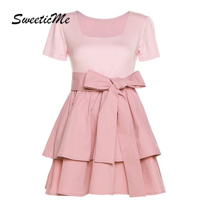 Đầm Tay Ngắn Cổ Vuông Dáng Ôm Phối Màu Tương Phản Thời Trang 2023 Xinh Xắn Cho Nữ