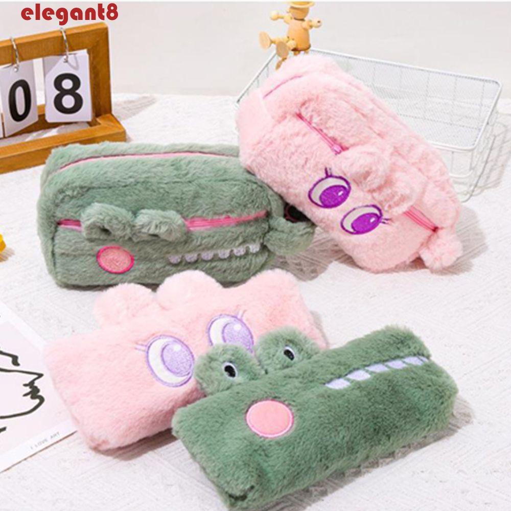 Túi Đựng Bút Bằng Lông Nhung Hình Thỏ Màu Hồng Sức Chứa Lớn Có Khóa Kéo Cho Trẻ Em