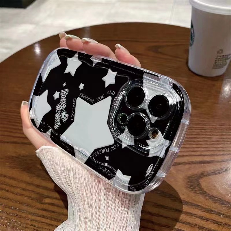 Ốp Điện Thoại Silicon TPU Mềm Trong Suốt Họa Tiết Ngôi Sao Đen Dễ Thương Cho IPhone 14 13 11 Pro Max 12 8 7 Plus XS XR X