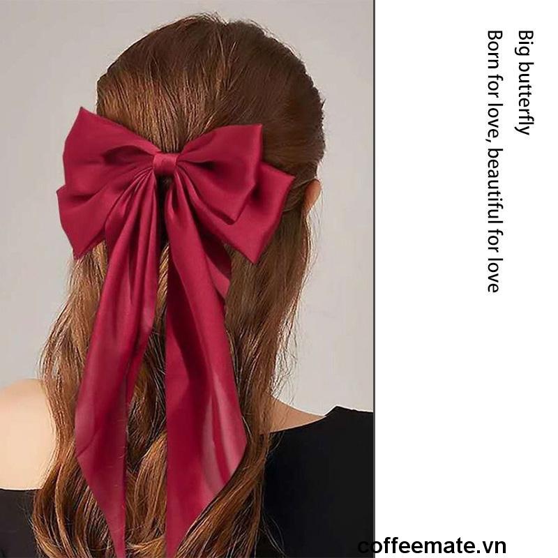 【coffeemate】⚡Kẹp Tóc Nơ Ruy Băng Dài Màu Trắng Thời Trang Thanh Lịch Dành Cho Nữ