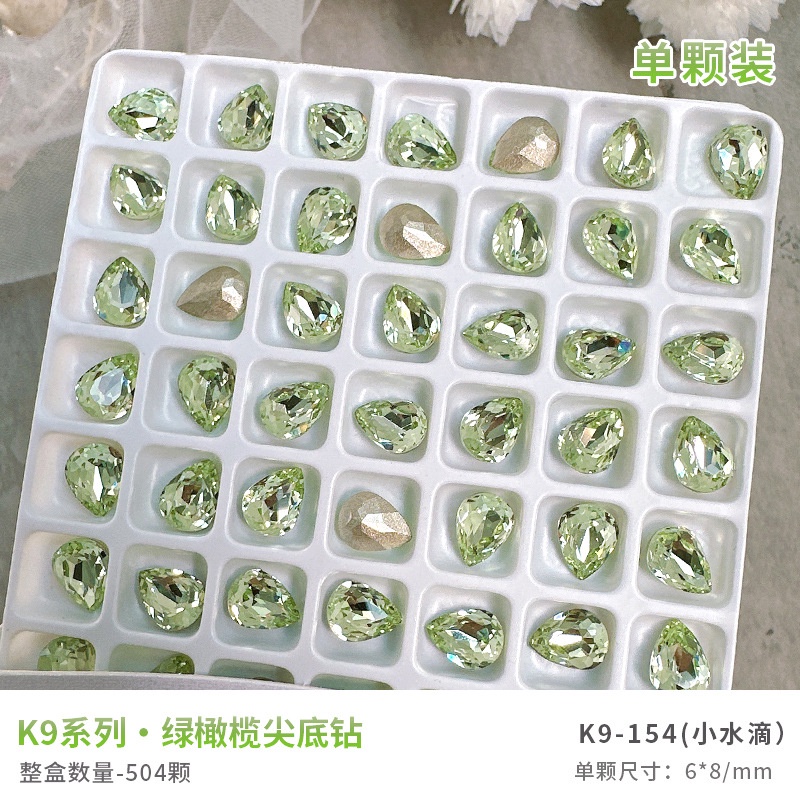 Túi 3 viên đá K9 màu xanh lá cây, phụ kiện Nail trang trí móng