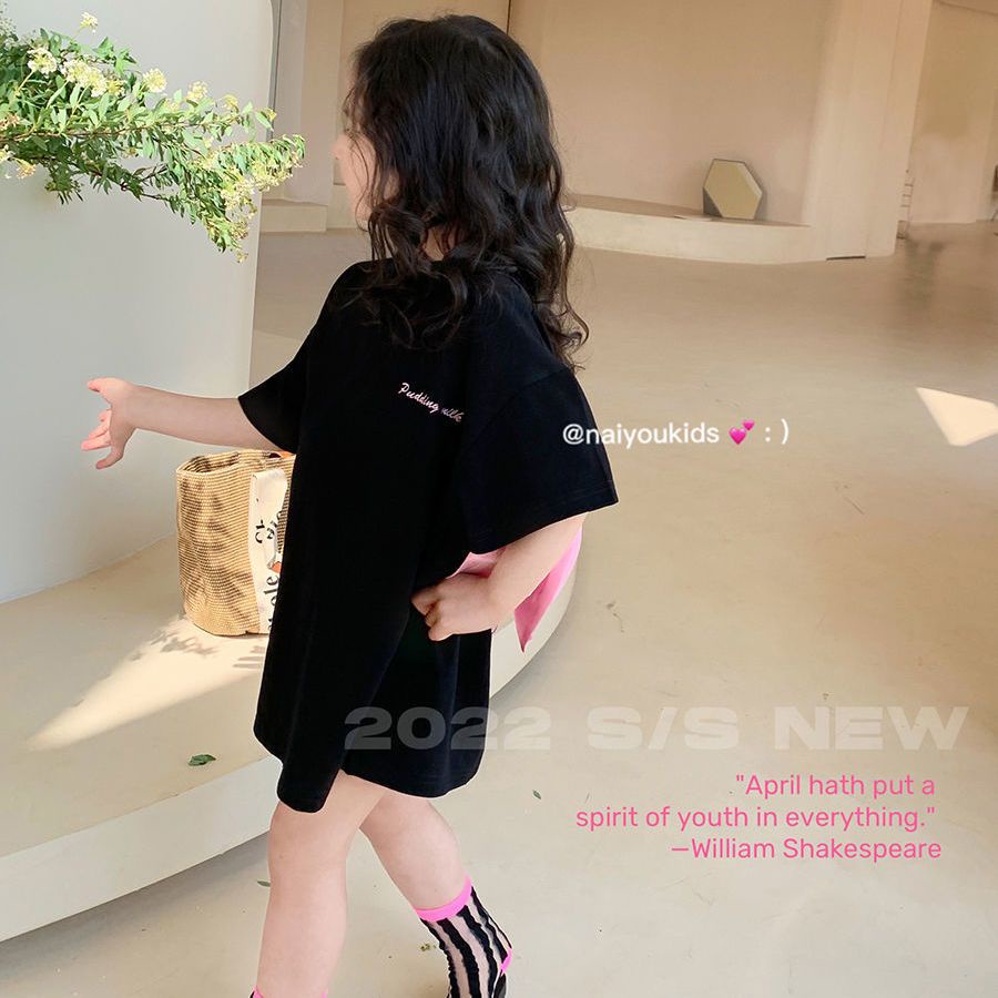 Đầm Thun Ngắn Tay Đính Nơ Cho Bé Gái 1-8 Tuổi