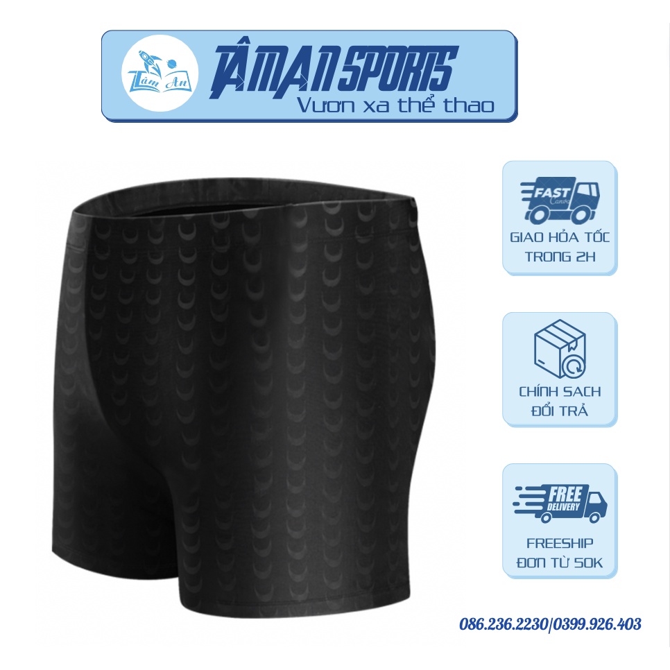 Quần bơi nam đen hoạ tiết vảy cá mập phong cách thể thao chất polyester không thấm nước- Tâm An Sport