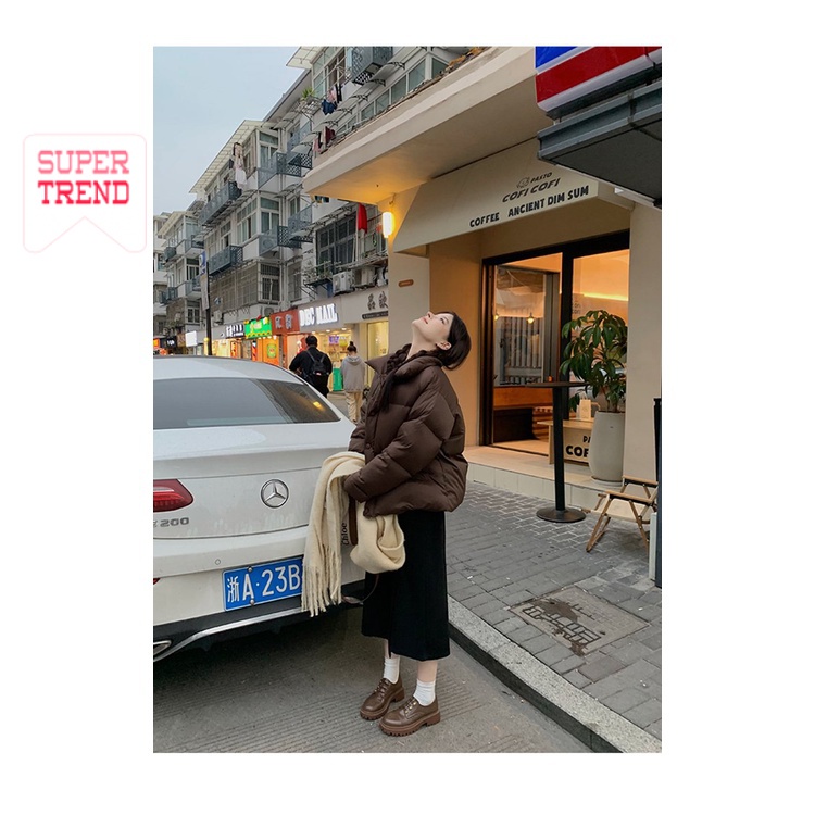 Giày Mũi Tròn Cột Dây Màu Trơn Phong Cách Thời Trang Anh Quốc Cổ Điển