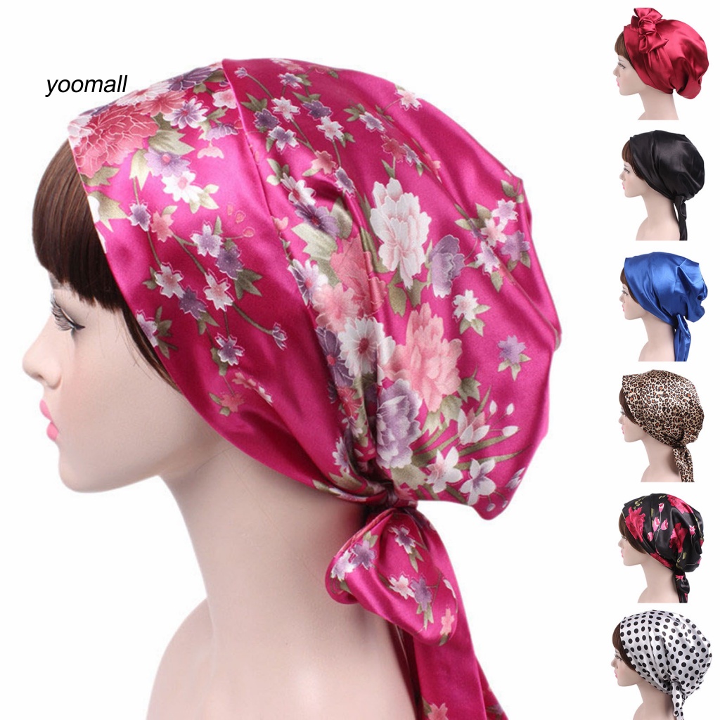 Mũ Trùm Tóc Bằng Polyester Đính Nơ In Họa Tiết Có Thể Tái Sử Dụng Cho Nữ