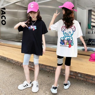 Áo Thun cotton Tay Ngắn Dáng Rộng In Họa Tiết Trước Và Sau Lưng Thời Trang Mùa Hè Cho Bé Gái