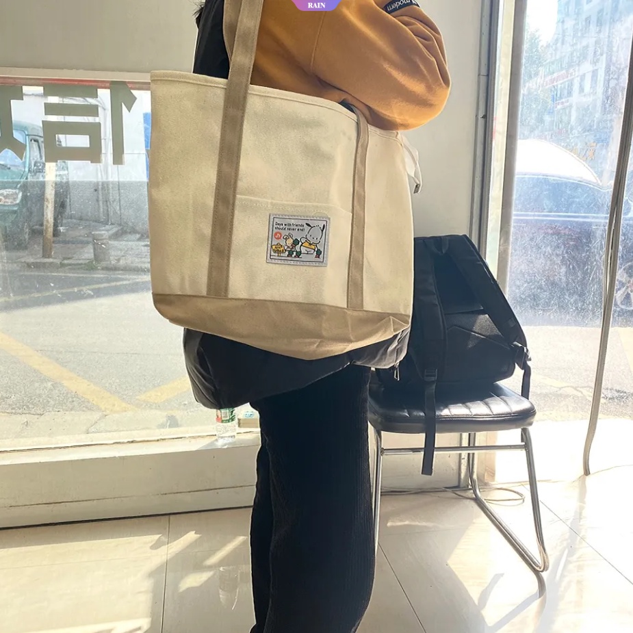 Sanrio Túi Tote Vải Canvas Đeo Vai Sức Chứa Lớn Hình Hello Kitty Cinnamoroll Kuromi Pochacco Đáng Yêu Cho Nữ [RAIN]