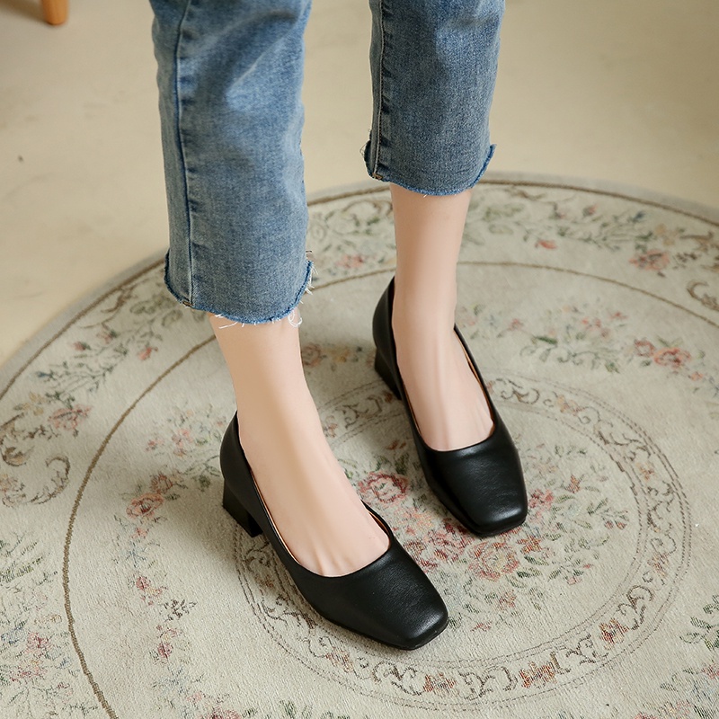 Giày Cao Gót Da Mũi Vuông Thời Trang Cho Nữ Công việc Màu đen 5CM 2023