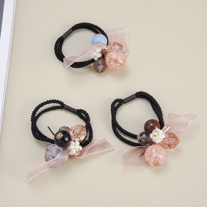 Dây Cột Tóc Ruy Băng Đính Hạt Ngọc Trai Nhân Tạo Co Giãn Thời Trang Hàn Quốc