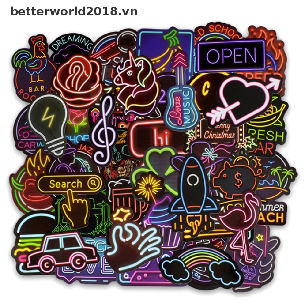 Bộ 50 Đèn neon Hình Dễ Thương Dùng Trang Trí Vali / laptop / guitar