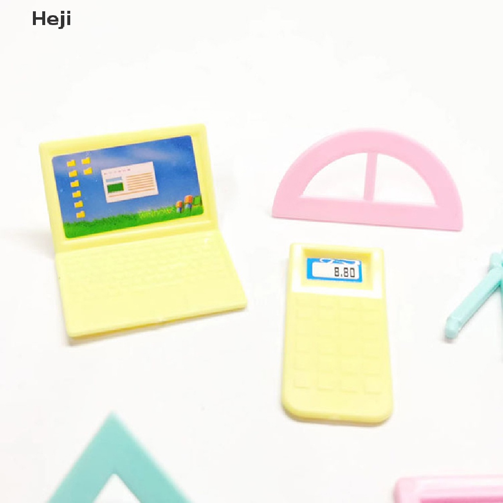 Set 10 Mô Hình Máy Tính Xách Tay + Thước Kẻ Mini Dùng Để Học Toán / Làm Đồ Chơi Búp Bê