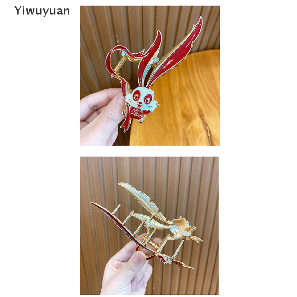 1 Chiếc Kẹp Tóc Hình Cá Mập / Thỏ Thắt Nơ Đỏ Phong Cách Trung Quốc