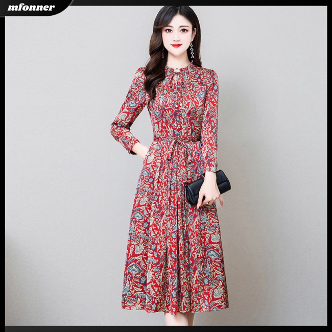 Đầm Midi Tay Dài In Họa Tiết Hoa Dáng Ôm Thời Trang Xinh Xắn Cho Nữ