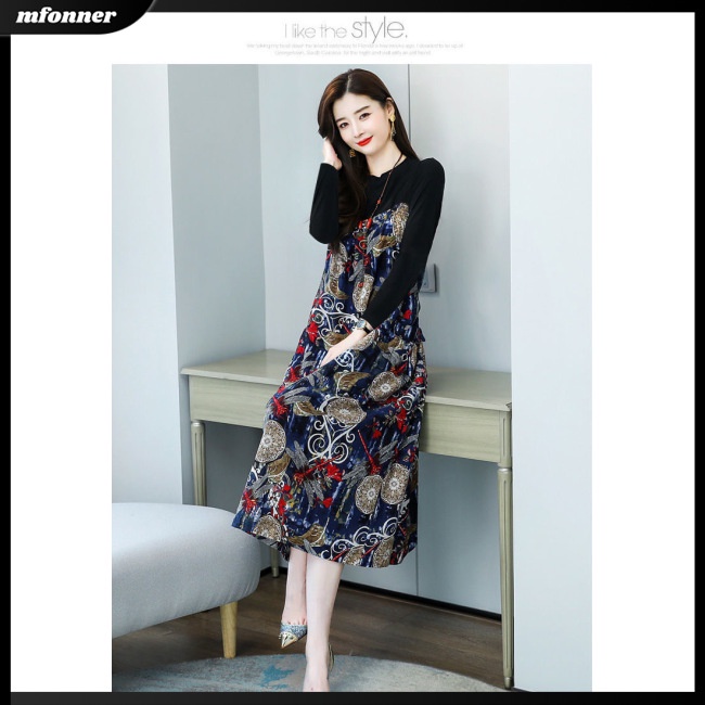 Đầm DàI Tay Cổ TròN, In HọA TiếT Hoa DàNh Cho Nữ