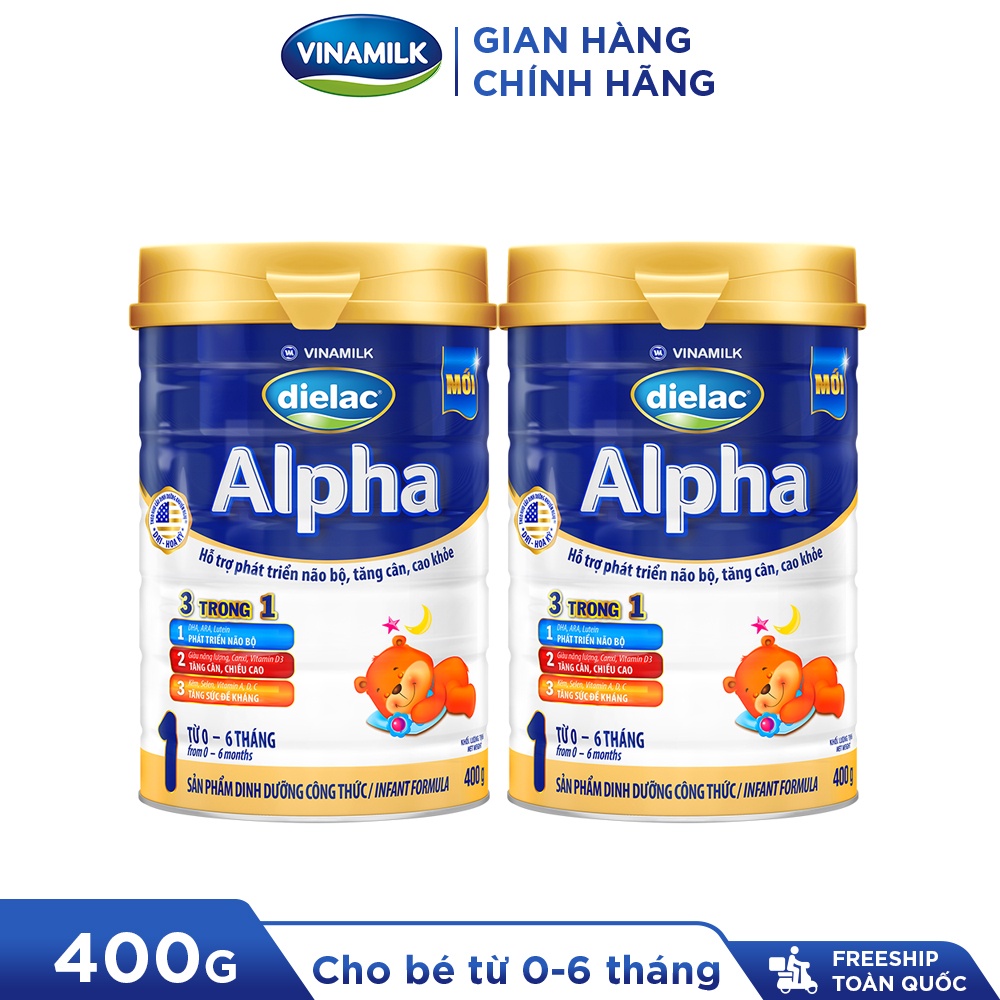 2 Hộp Sữa bột Vinamilk Dielac Alpha 1 - Hộp thiếc 400g (cho bé từ 0 - 6 tháng tuổi)