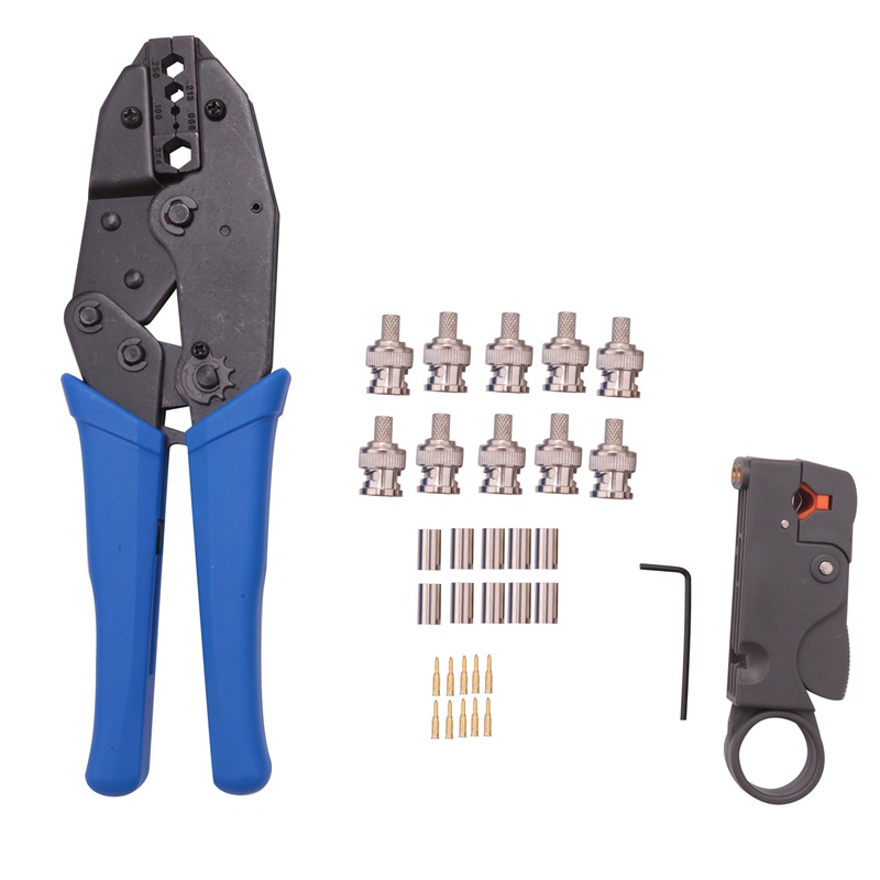 1 Bộ Dụng Cụ Uốn Dây Cáp Đồng Trục Rf / Bnc Cho Đầu Nối Rg58 / Rg59 / Rg6 Kèm 10 Đầu Nối Bnc