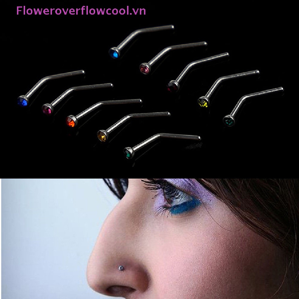 Set 10 Khuyên Mũi Thép Không Gỉ Đính Đá Cá Tính