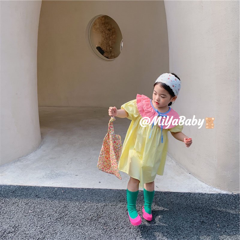 Miyababy Quần áo bé gái Đầm cổ búp bê cho bé gái hai màu