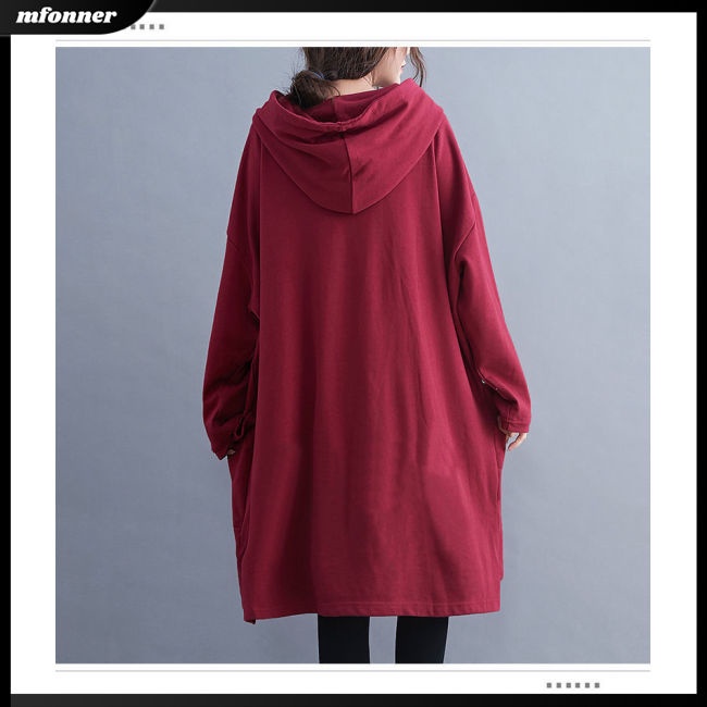 Đầm Hoodie Mỏng Dáng Rộng Tay Dài Màu Sắc Đơn Giản Cho Nữ Có Size Lớn