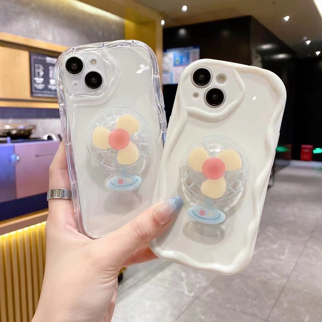 Ốp Điện Thoại Trong Suốt Có Giá Đỡ Hình Quạt Cho IPhone 11 12 13 14 Pro Max 6 6s 7 8 Plus X XR XS Max