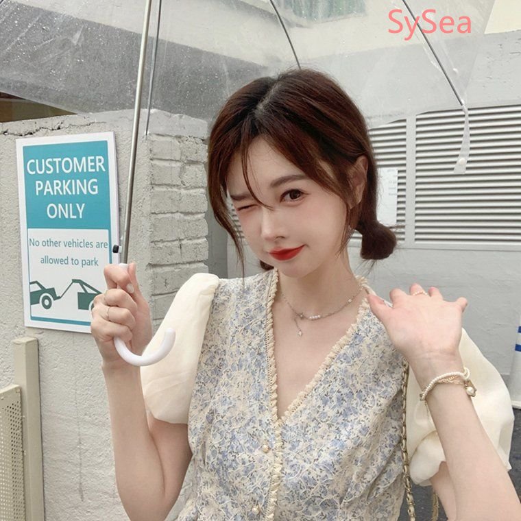 Áo Kiểu Tay Phồng Cổ Chữ V Phối Ren Hoa Phong Cách Retro Pháp