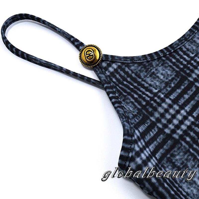 Đầm Hai Dây Mỏng Hở Lưng Họa Tiết Kẻ Sọc Bằng Kim Loại Đơn Giản Cho Nữ