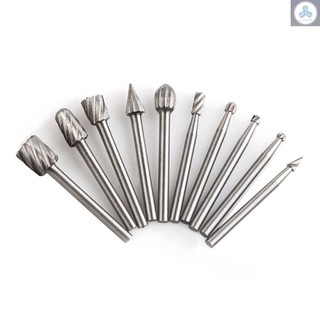 10Pcs Tungsten Carbide Burr Bits Set 1/8'' Shank Cutting Carving Routing Bur for Rotary Tool