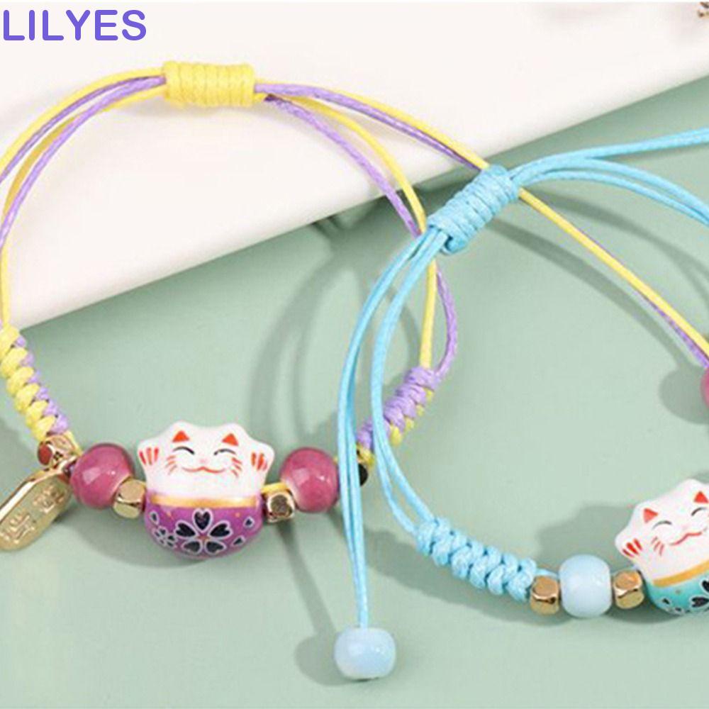 Lilyes Vòng Tay Dây Bện Thủ Công Nhiều Màu Sắc Hình Chú Mèo May Mắn Đáng Yêu Có Thể Tháo Rời Thời Trang Cho Nữ