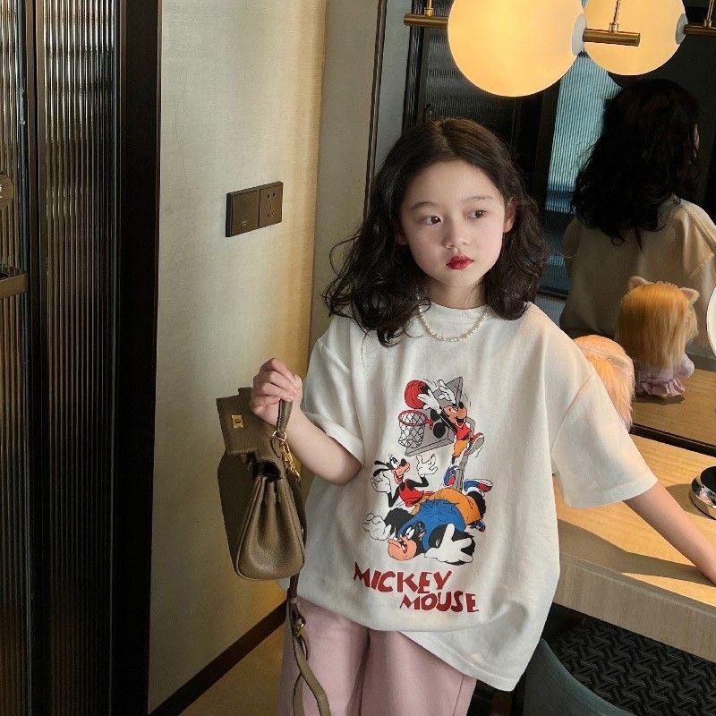 Áo Thun cotton Tay Ngắn Dáng Rộng Phong Cách Hàn Quốc Thời Trang Mùa Hè 2023 Cho Bé Gái