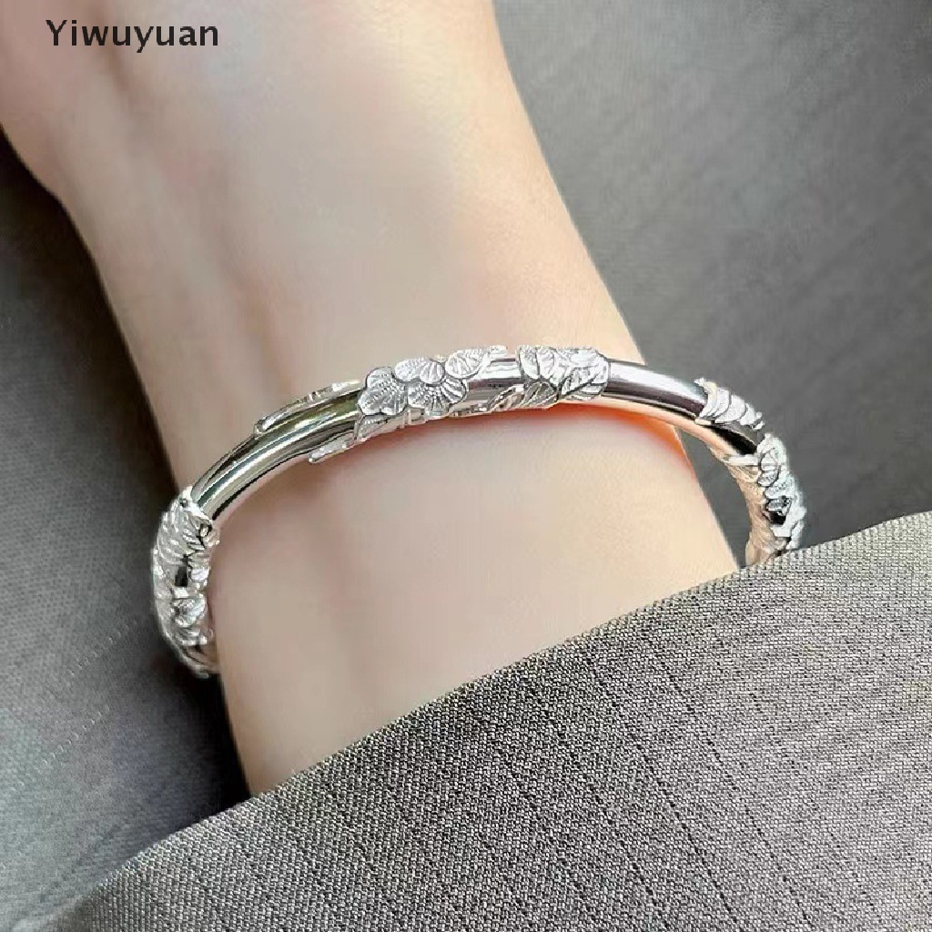 < Yiwuyuan > 1 Vòng Đeo Tay Bạc Hở Nhẹ Nhàng Hình Hoa Tinh Tế Thời Trang Có Thể Điều Chỉnh Dành Cho Nữ