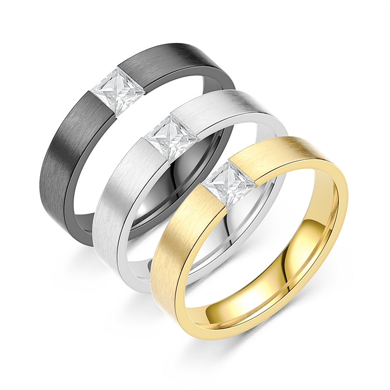 Nhẫn Thép Titan 4mm Đính Đá zircon 4mm Kiểu Đơn Giản Thời Trang Cho Nam Và Nữ