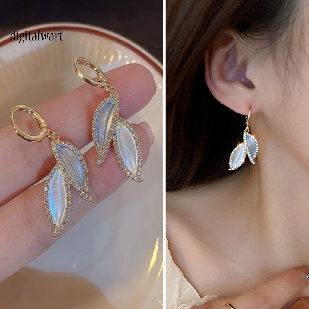 Kỹ Thuật Số| 1 Đôi Bông Tai Dáng Dài Hình Chiếc Lá Đính Đá Lấp Lánh Phong Cách Retro