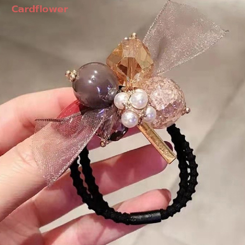 &lt;Cardflower&gt; Bling Bling Big Crystal Hair Rope Pearl Hair Ties Ribbon Decoration Ponytail Holders For Women Girl Hair Accessories New